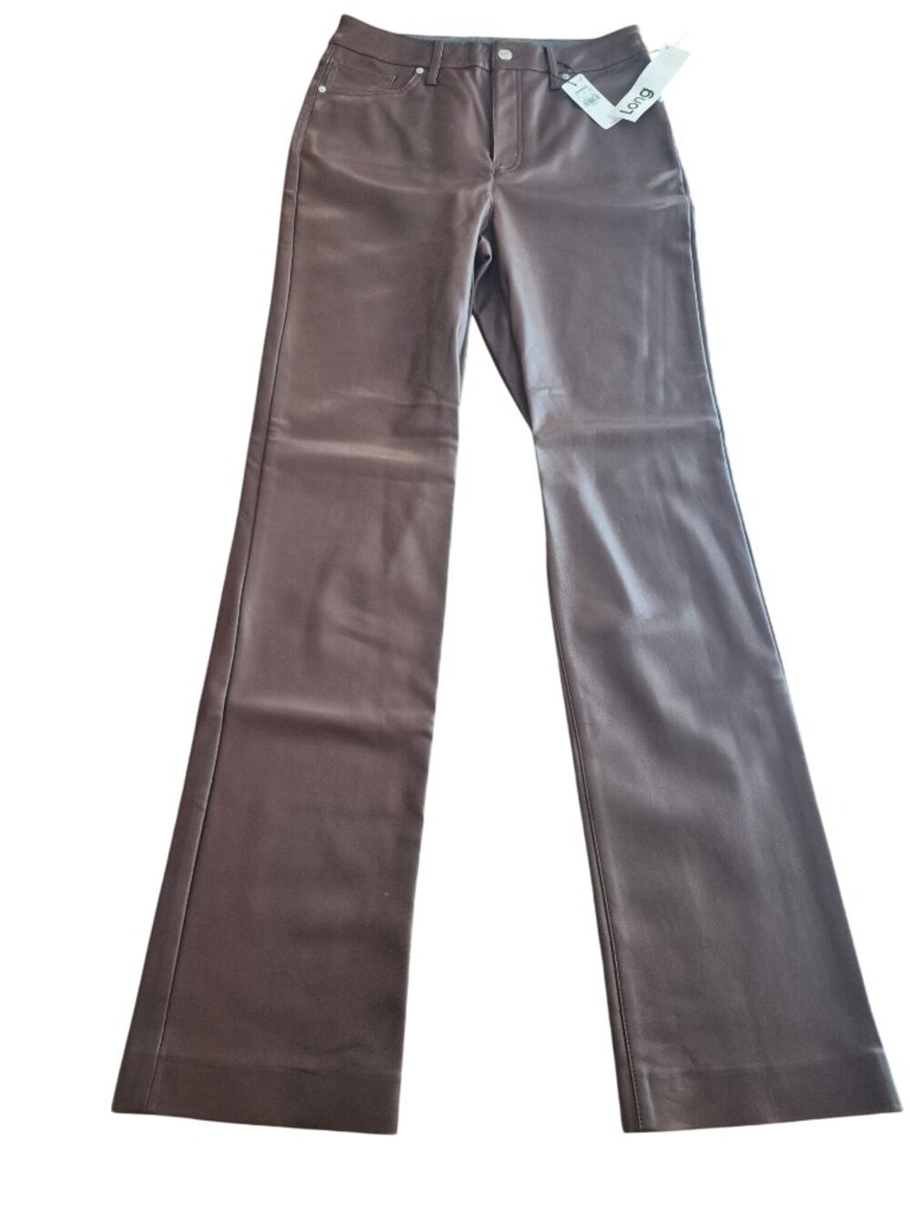 90s Slim Brown Faux Leather Pants Long 8L Express High-Rise Flared Leg